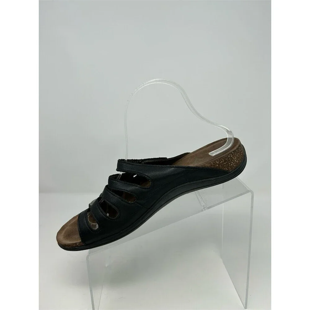 Dansko Black Leather Strappy Silver Medallions Slide Sandals Comfort Cork 41